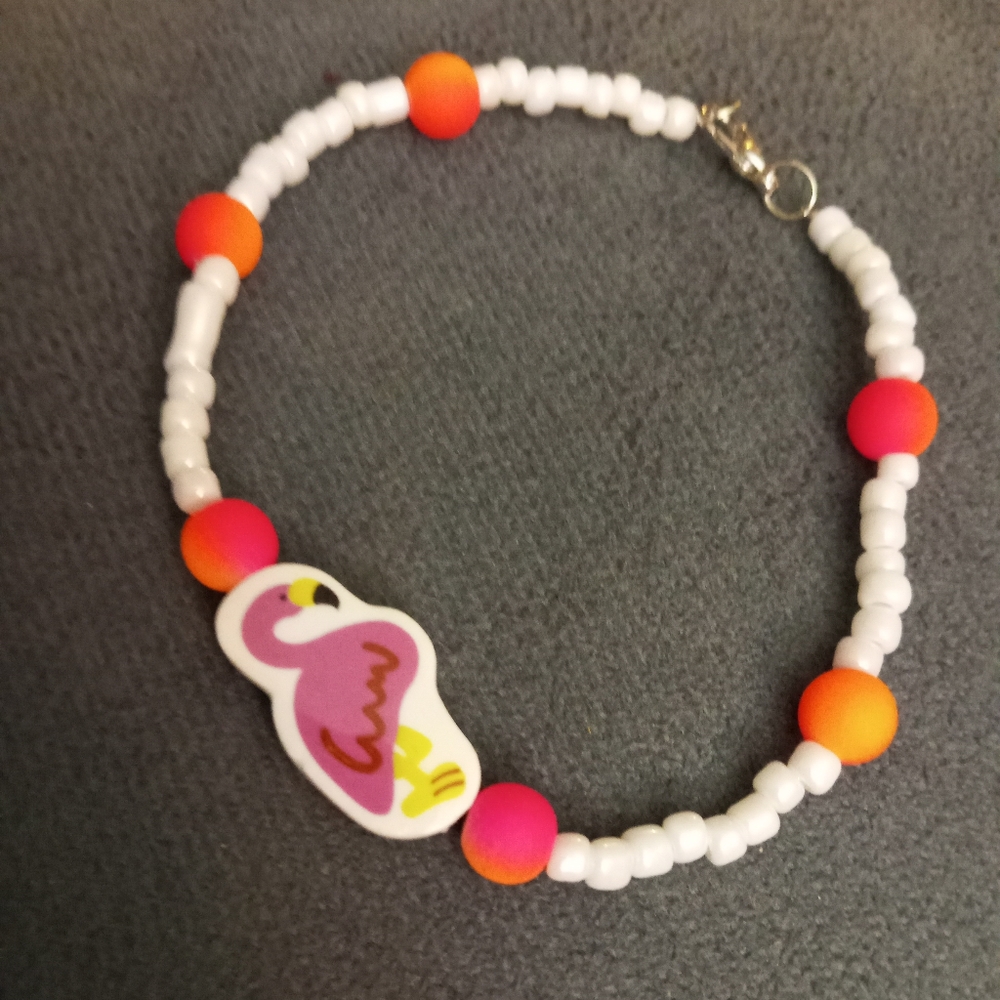 Hand Crafted Flamingo neon summer pink and orange beaded statement bracelet